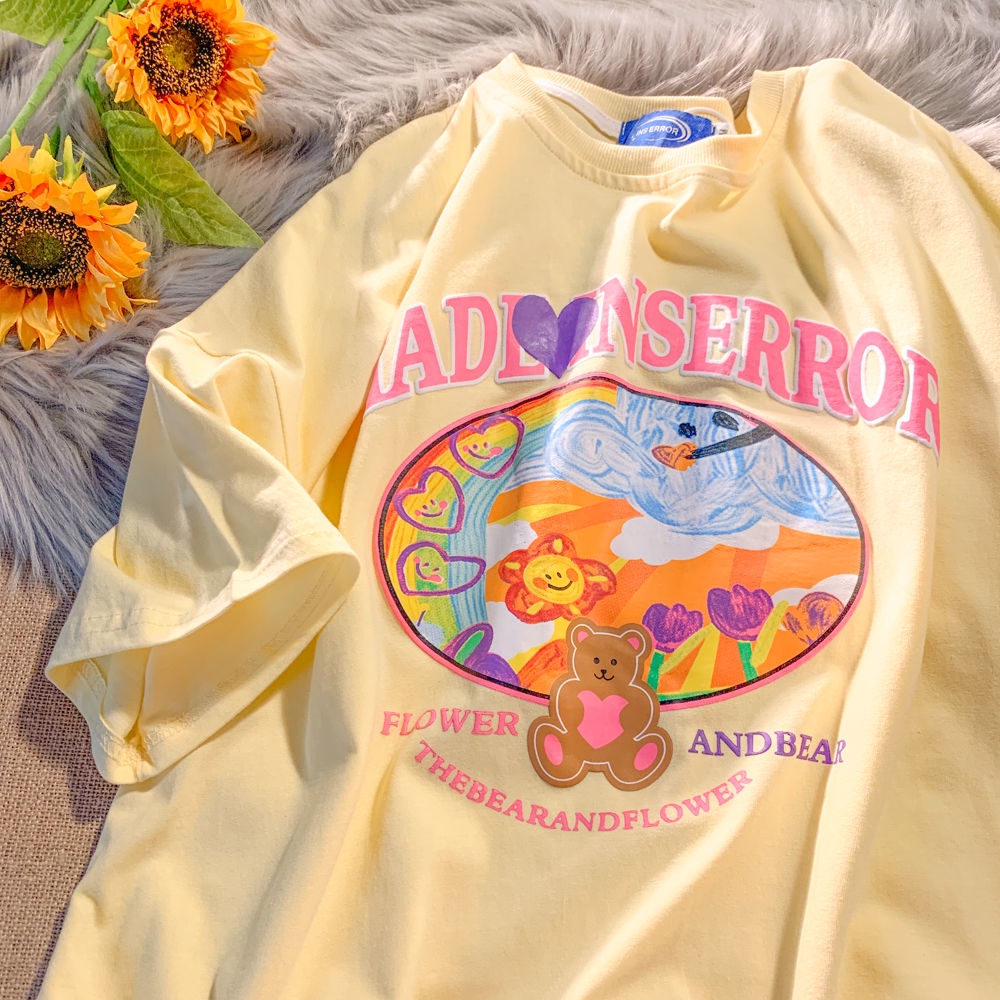 Áo thun tay ngắn in họa tiết gấu hoạt hình và chữ cái graffiti trẻ trung thời trang | BigBuy360 - bigbuy360.vn