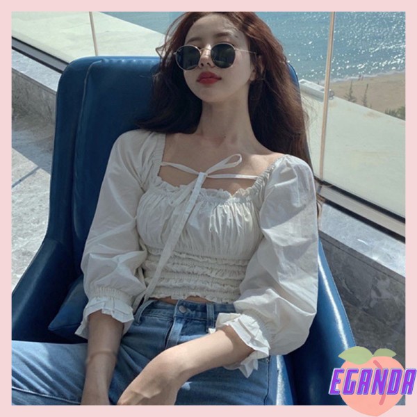 Áo croptop trắng trễ vai buộc dây cổ, Áo croptop trắng trễ vai bèo sang chảnh nàng thơ phong cách Hàn Quốc- EGD | BigBuy360 - bigbuy360.vn