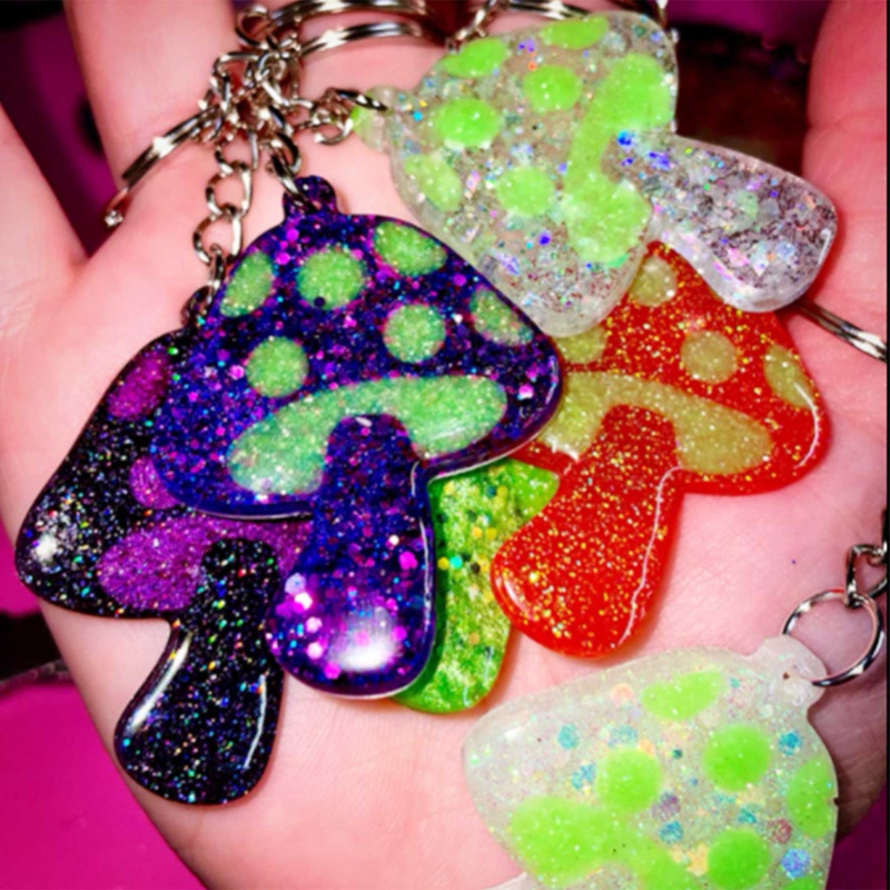 QQ Khuôn Silicone Làm Móc Khóa Resin Epoxy UV Hình Nấm Handmade
