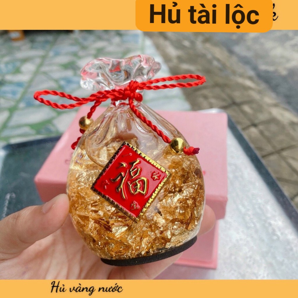 Hủ tài lộc, có lá mạ vàng và nước bên trong, phong thuỷ trưng bày, may mắn, tài lộc