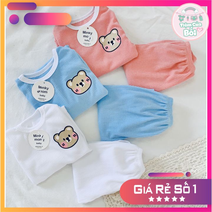 Bộ Thun Tăm Minky Mom Dáng Lửng Gấu Pear Màu Xanh, Hồng, Trắng Cho Bé Trai Và Gái Từ 1 đến 6 Tuổi