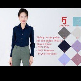 Áo sơ mi nữ Thái Hòa màu xanh đen vải sợi tre