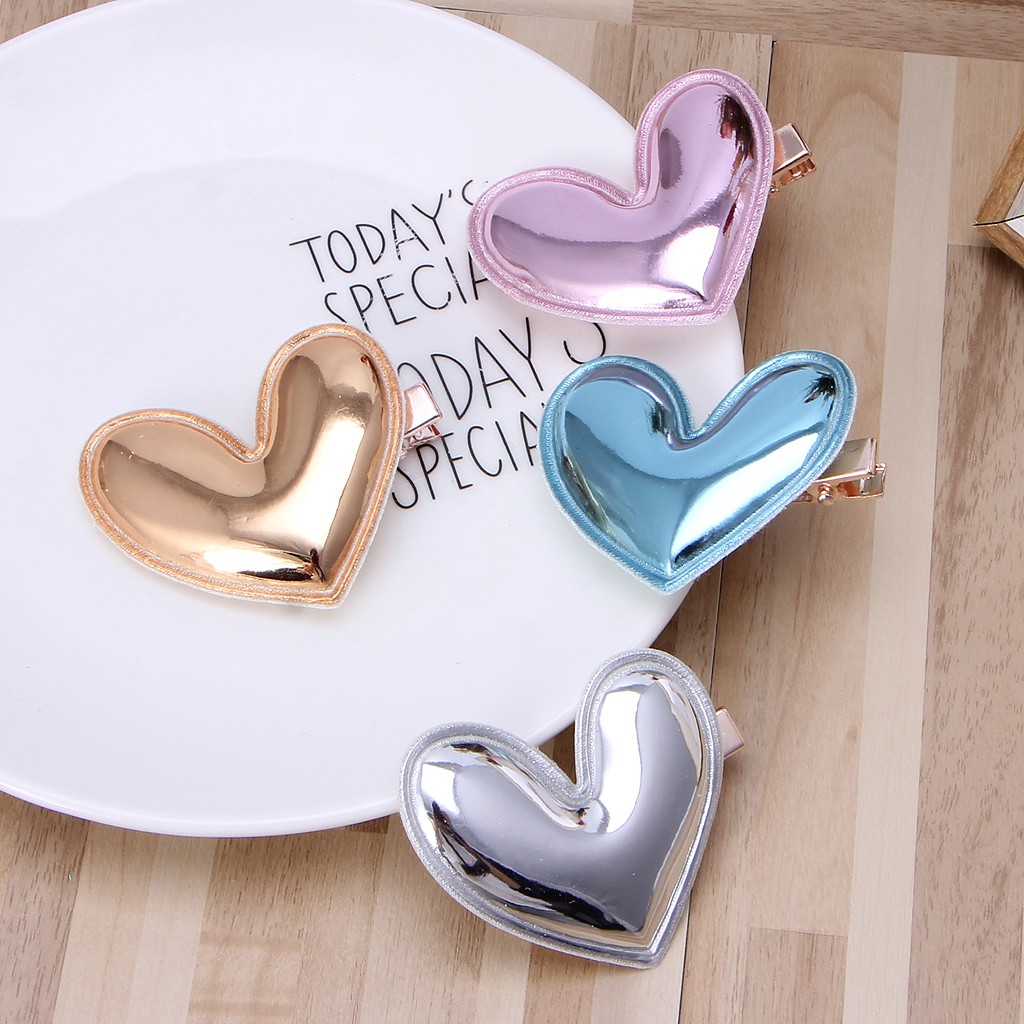 Set 4 kẹp tóc trái tim đính sequin lấp lánh dễ thương dành cho các bé