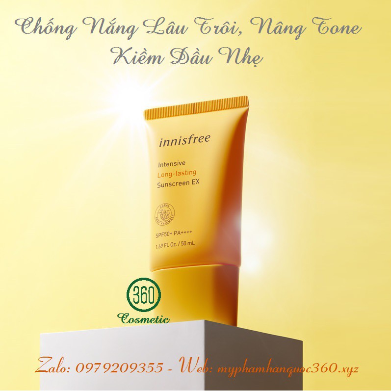 Kem Chống Nắng Lâu Trôi, Nâng Tone, Kiềm Dầu Nhẹ – Innisfree Intensive Long-Lasting Sunscreen SPF50+/PA++++ 50ml