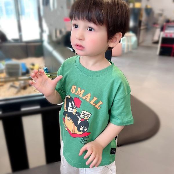 Áo Thun Tay Ngắn Cổ Tròn 100% Cotton Phong Cách Hàn Quốc Thời Trang Mùa Hè Cho Bé