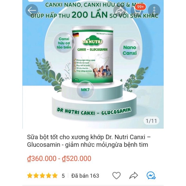 Sữa canxi cho người xương khớp DR NUTRI nguyên liệu Đức