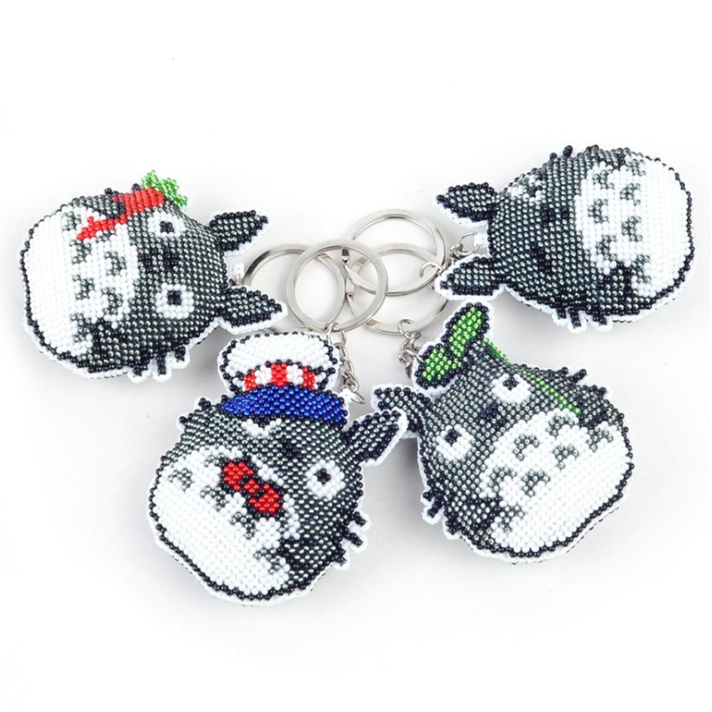 Tự làm chuỗi hạt thêu móc chìa khóa Bộ móc khóa Totoro Vòng đeo chìa khóa Thủ công mỹ nghệ Thêu chữ thập Hạt thêu