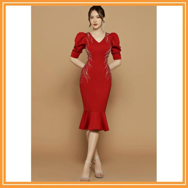 SHOP DẠ HỘI  Đầm body đuôi Cá tay lỡ thiết kế cao cấp tặng hoa tai thời trang xinh xắn