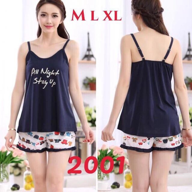 Bộ Ngủ Nữ Áo 2 Dây Kèm Lót Ngực.