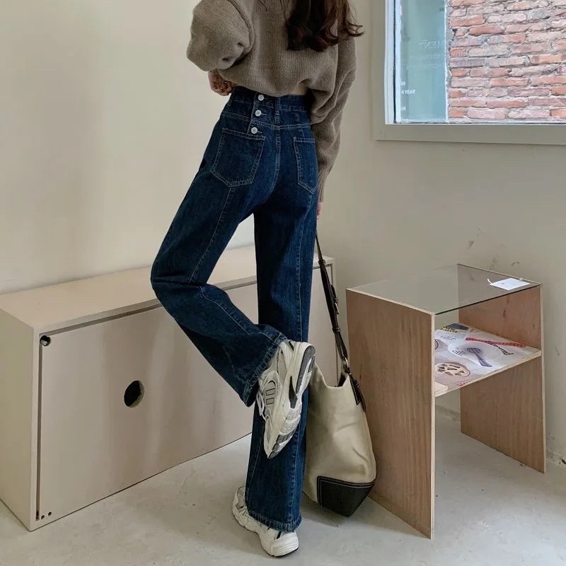 Quần Jeans Nữ Màu Xanh Than Cạp Sau 3 Cúc Ống Suông Có Túi Chất Jean Co Dãn Phong Cách Ulzzang Style Hàn Quốc | WebRaoVat - webraovat.net.vn