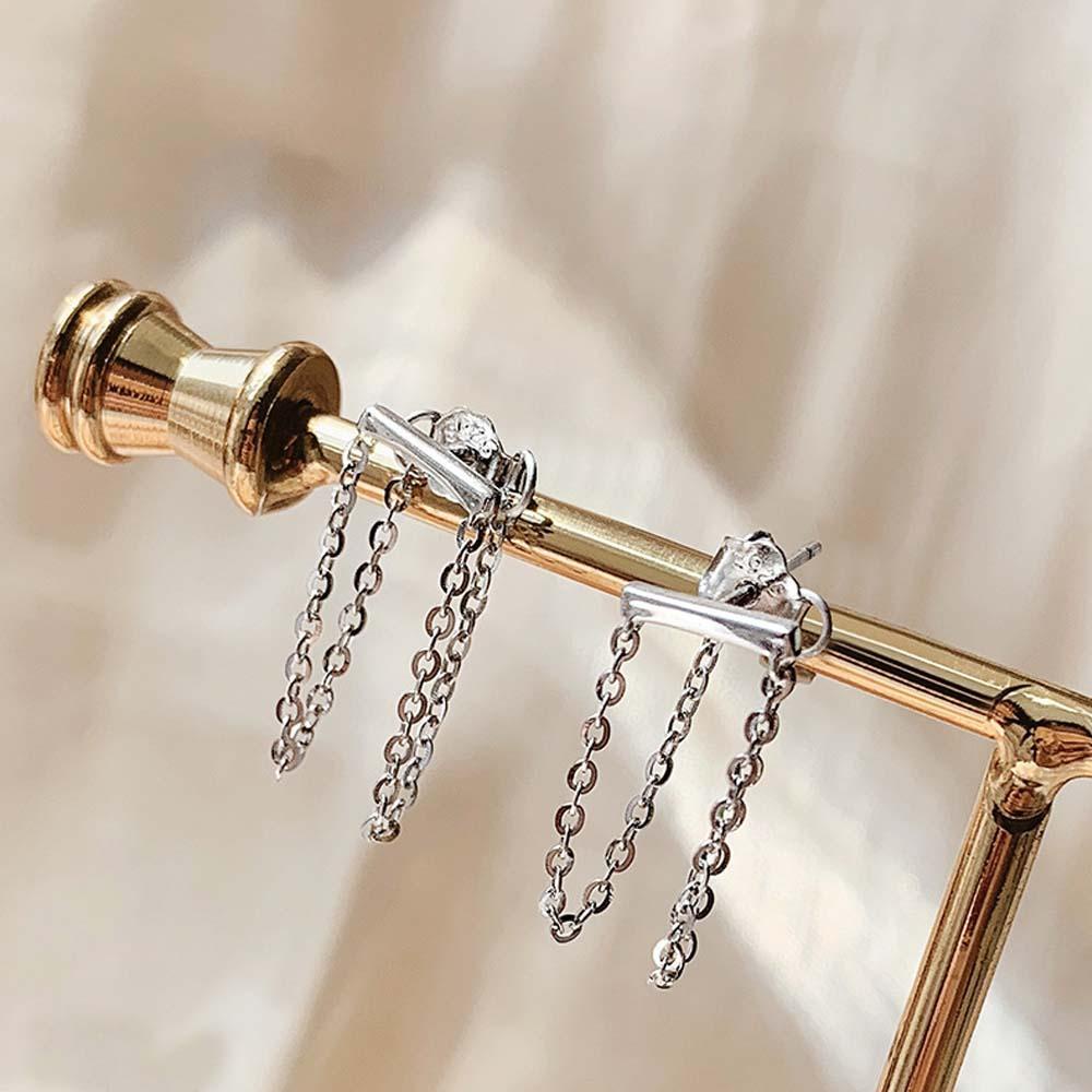 Khuyên Tai VANES1 Dạng Chuỗi Hình Học Phong Cách Hàn Quốc Thanh Lịch Cho Nữ