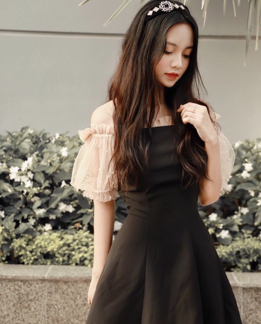 Đầm Trễ Vai Tay Lưới Ngọc xb