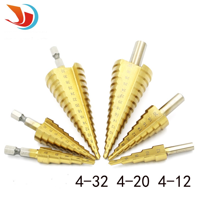 Bộ 3 Mũi Khoan Tháp Thẳng Thép Gió HSS Mạ Titan 4-32mm Khoan Nhôm, Nhựa, Gỗ