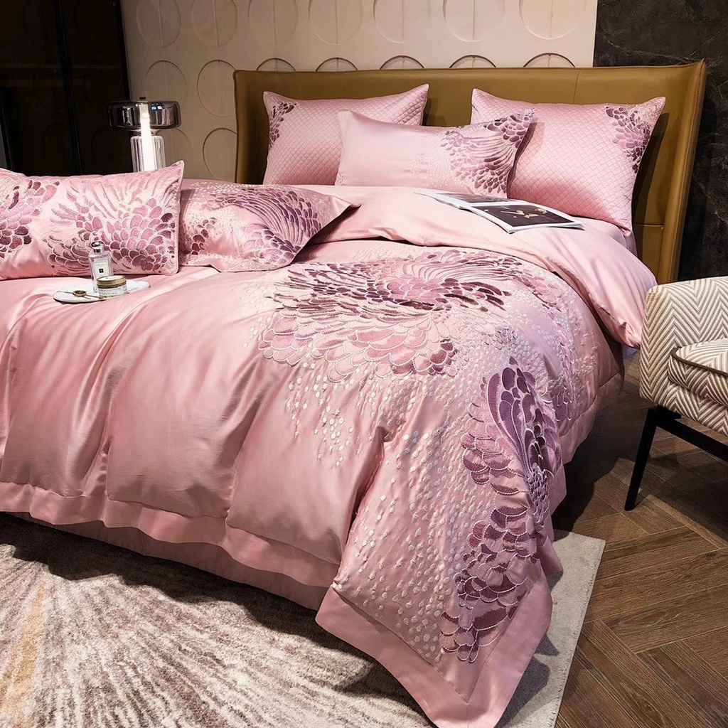 Bộ Chăn Ga Gối Lụa 100S  LUXURY Sang Trọng Hoạ Tiết Thêu 5D nổi bật Giá rẻ