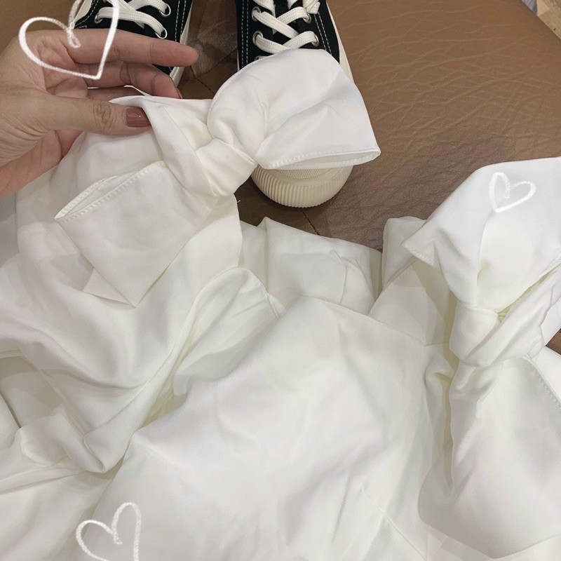 đầm trắng vai nơ ( ảnh thật sàn)