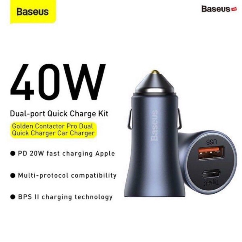 Bộ tẩu sạc nhanh 40W đa năng dùng cho xe hơi Baseus Type-C PD Fast Charge 40W & USB QC 3.0