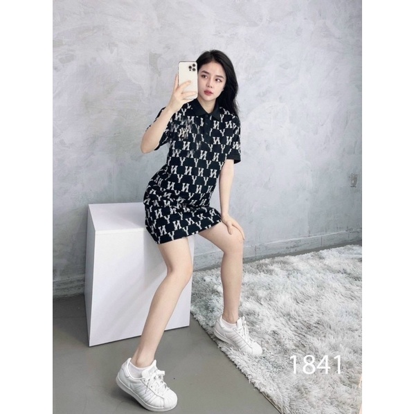 Váy polo nữ NY ngắn tay cổ sơ mi hot hít MLB năng động thể thao dáng xuông dễ mặc thoải mái xuất dư 2 màu đen trắng | BigBuy360 - bigbuy360.vn