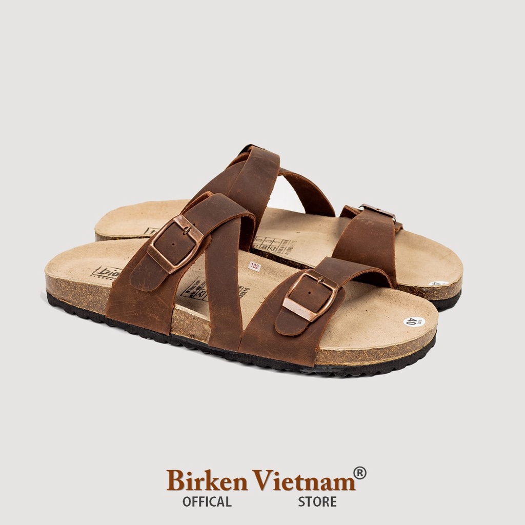 MÃ D25 DÉP DA BÒ Đế Trấu Quai Ngang Unisex Birken VietNam Bioline