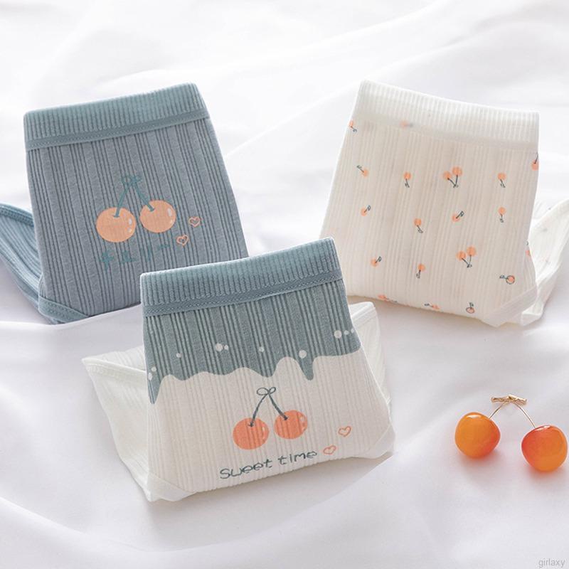 Quần lót cotton mềm thoáng khí lưng vừa đính nơ họa tiết quả cherry dễ thương phong cách Hàn Quốc dành cho nữ