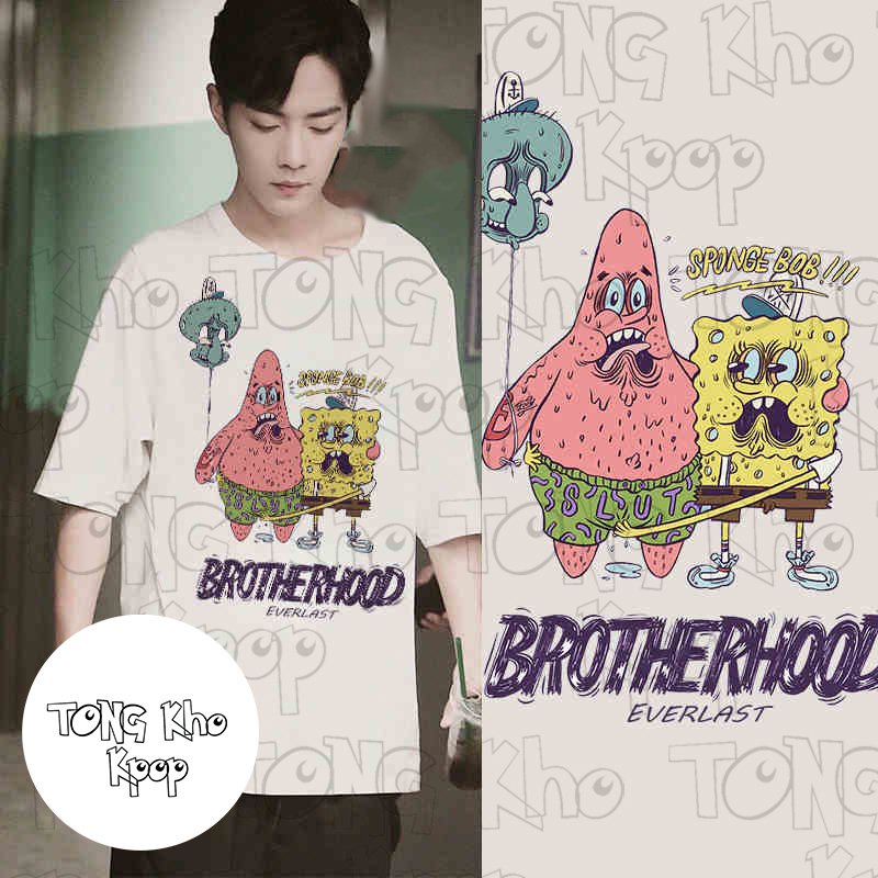 Áo thun phông đen trắng in hình BỌT BIỂN TINH NGHỊCH SpongeBob cheap moment TIÊU CHIẾN idol thần tượng hoa ngữ