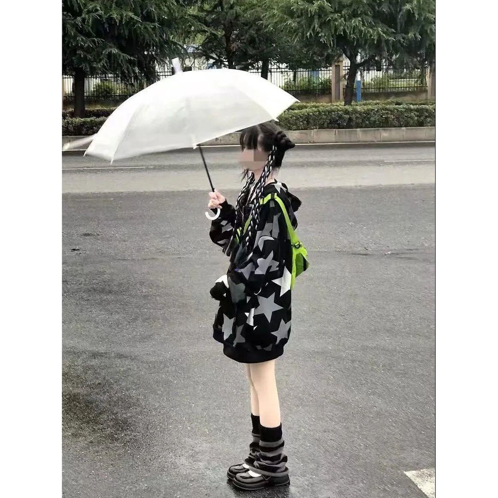Áo Khoác Hoodie oversize In Hình Ngôi Sao Phong Cách Đường Phố Mỹ
