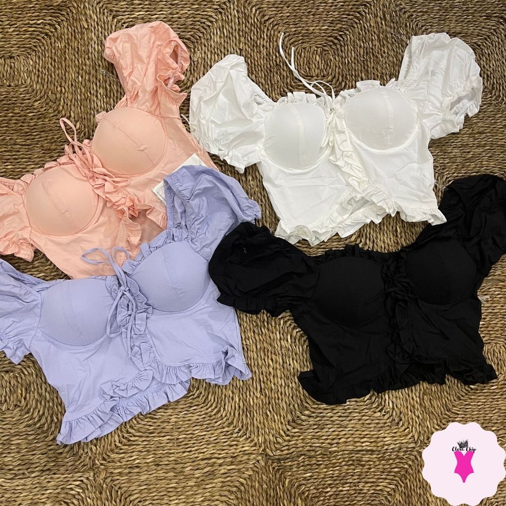 (Xuất xịn) Áo croptop sẵn mút ngực, viền bèo xinh đẹp duyên dáng ClaraChip CRT01