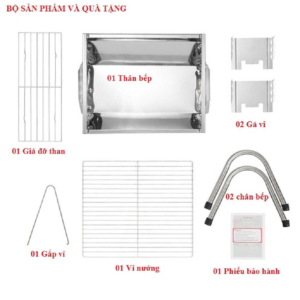 Bếp nướng than hoa TopV VCS thay đổi chiều cao vỉ, Bếp nướng than hoa không khói, nướng ngoài trời, lò nướng than inox