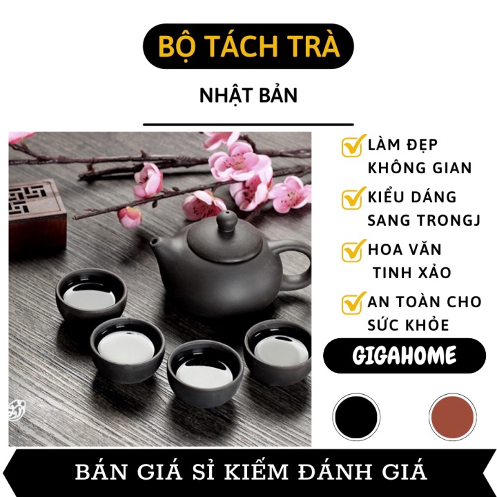 Bộ Bình Trà GIGAHOME Bộ Ấm Trà 4 Tách Gốm Sứ Nhật Bản, Kiểu Dáng Cổ Điển, Độc Đáo 9482