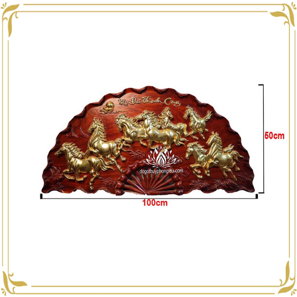 Tranh quạt treo tường mã đáo thành công gỗ hương đỏ dài 100cm rộng 50cm dày 4,5cm