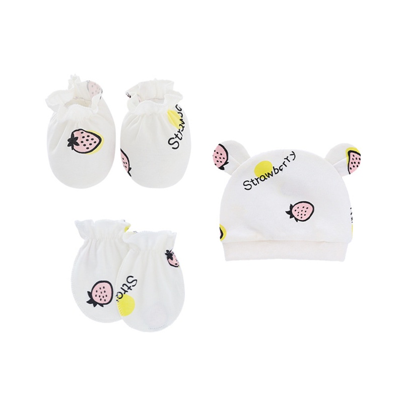 Set 3 Găng Tay + Mũ + Găng Tay Chống Xước Unisex Cho Bé 0-3 Tháng Tuổi