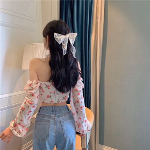 Áo hoa nhí sexy vintage hàn quốc ullzang- áo trễ vai chụp ảnh đi biển