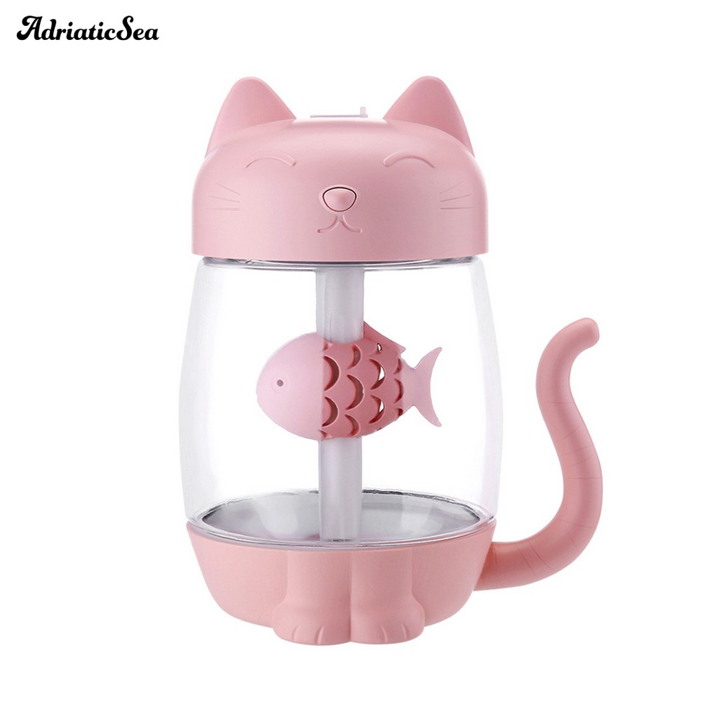 Máy phun sương tạo ẩm siêu âm sạc USB 350ML 3 trong 1 hình mèo có đèn LED và quạt | BigBuy360 - bigbuy360.vn