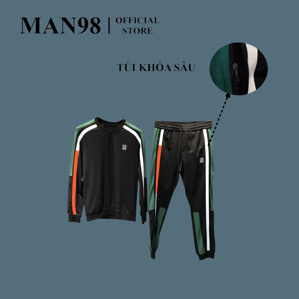 [Hot] Bộ Thể Thao Nam Chất Nỉ Cổ Tròn Thêu Logo, Đồ Bộ Nỉ Nam Thu Đông Cao Cấp M15