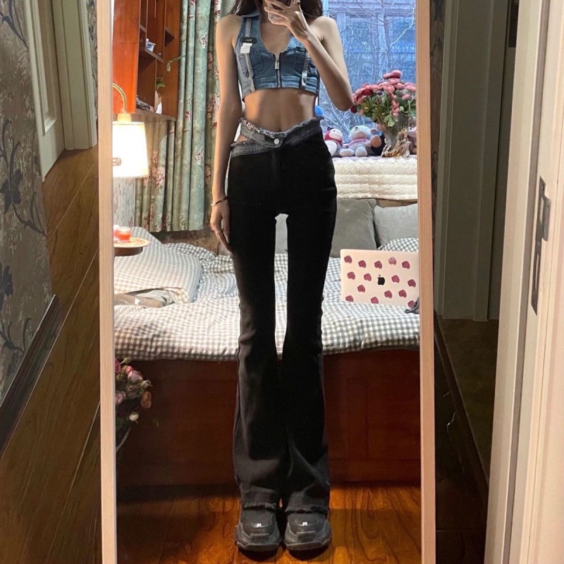 Quần Jeans Nữ Lưng Cao Ống Loe Thời Trang