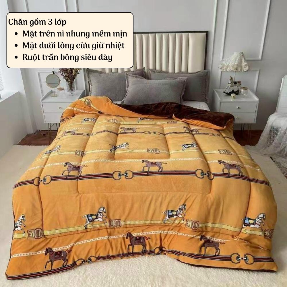 Chăn nỉ nhung trần bông 3 lớp siêu dày Otama Bedding mền lông cừu yuki nhập khẩu cao cấp 2mx2m2 nặng 4kg