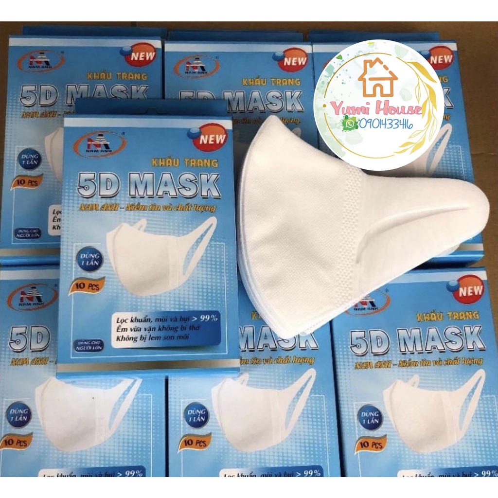 [HỘP-10 CÁI-MÀU TRẮNG] Khẩu trang y tế Famapro 5D Mask dây vải kháng khuẩn 3 lớp