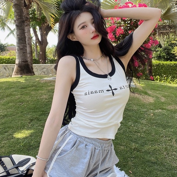 Áo hai dây ZHELIHANGFEI dệt kim in chữ quyến rũ hợp thời trang