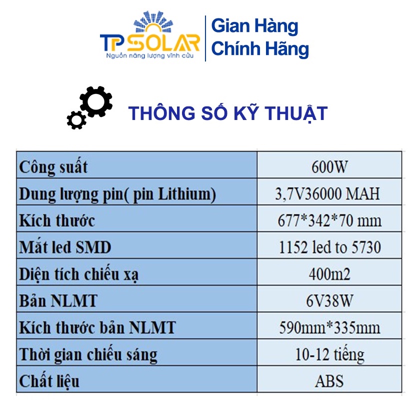 Đèn Đường Liền Thể 3 Mặt, Đèn Năng Lượng Mặt Trời Công Suất 600W TP Solar TP-D600N  Cảm Ứng Sáng Tối, Điều Khiển Từ Xa