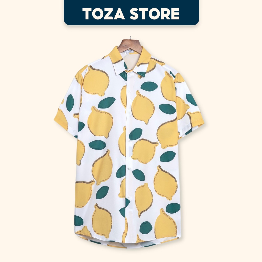 Áo sơ mi nam hoạ tiết chất liệu lụa ép, áo sơ mi đi biển TOZA TR33