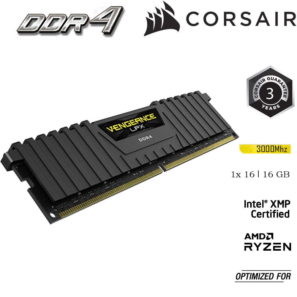 RAM PC CORSAIR VENGEANCE LPX 16GB DDR4 1x16G 3000MHz CMK16GX4M1D3000C16