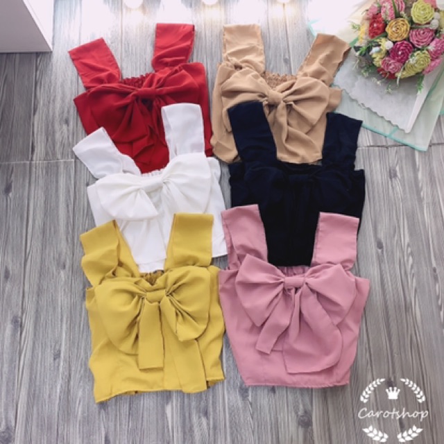 [ Mã WASTAPR giảm 10K đơn 50K] Áo 2 dây nơ ngực ( có mút ngực chất đũi ko nhăn ) hình thật - Carotshop