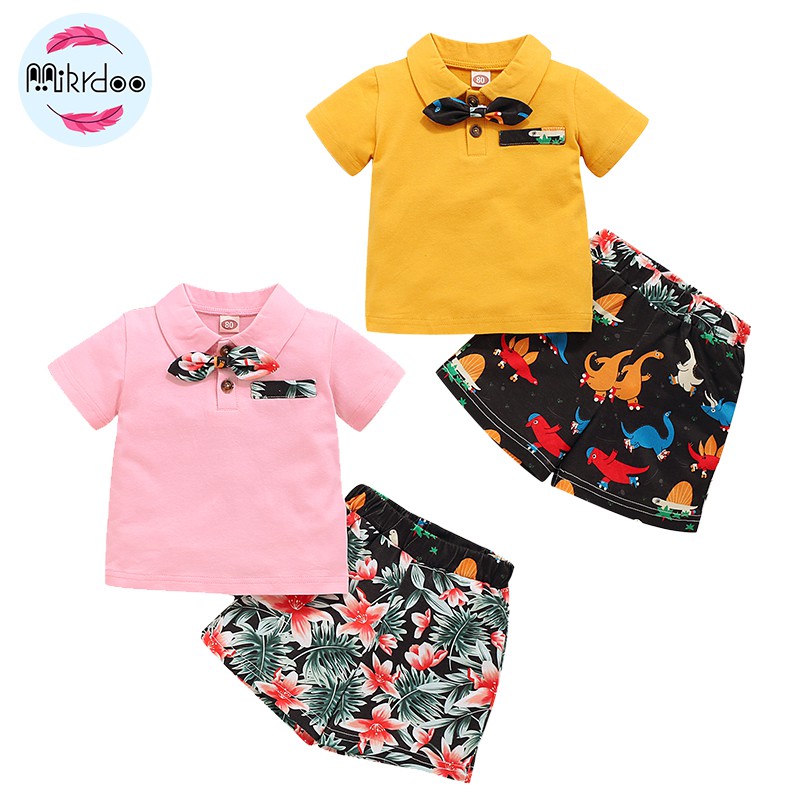 Mikrdoo Bộ áo thun tay ngắn + quần short in hoa cho bé