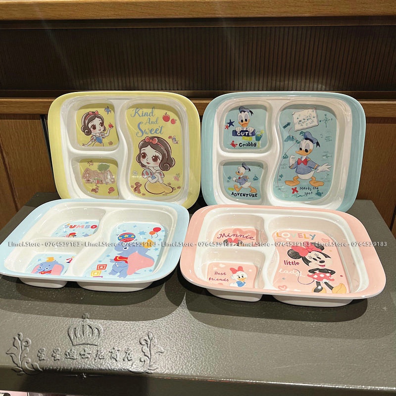 Khay ăn dặm nhựa melamine 3 ngăn Disney Mickey Minnie Dumbo Ariel cho trẻ em