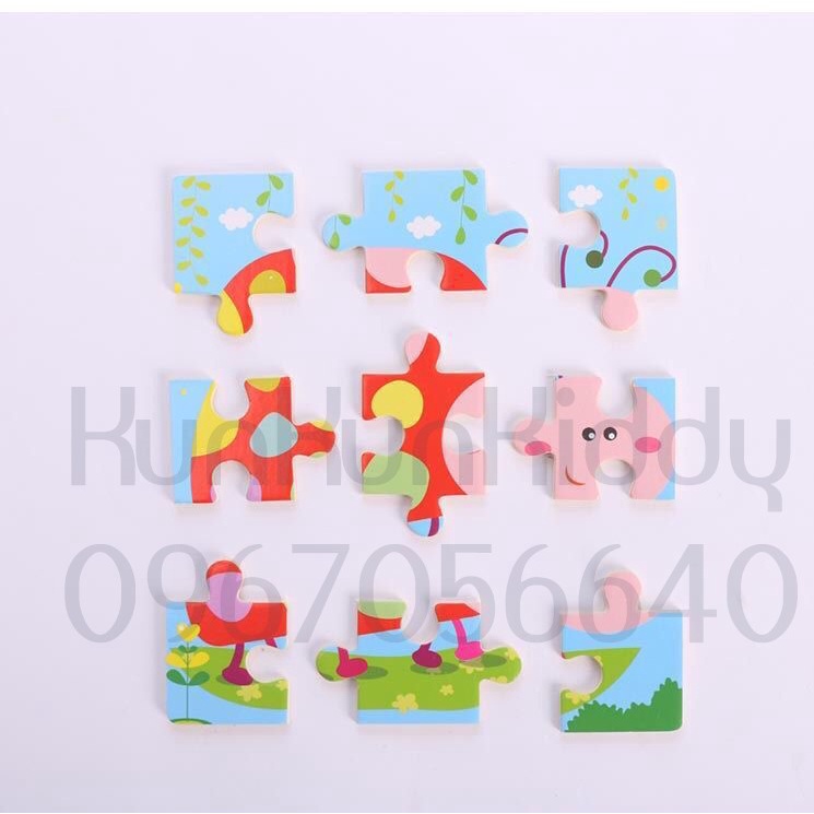 Đồ chơi bộ tranh xếp hình, tranh ghép hình gỗ 9 mảnh cho bé size 11x11cm