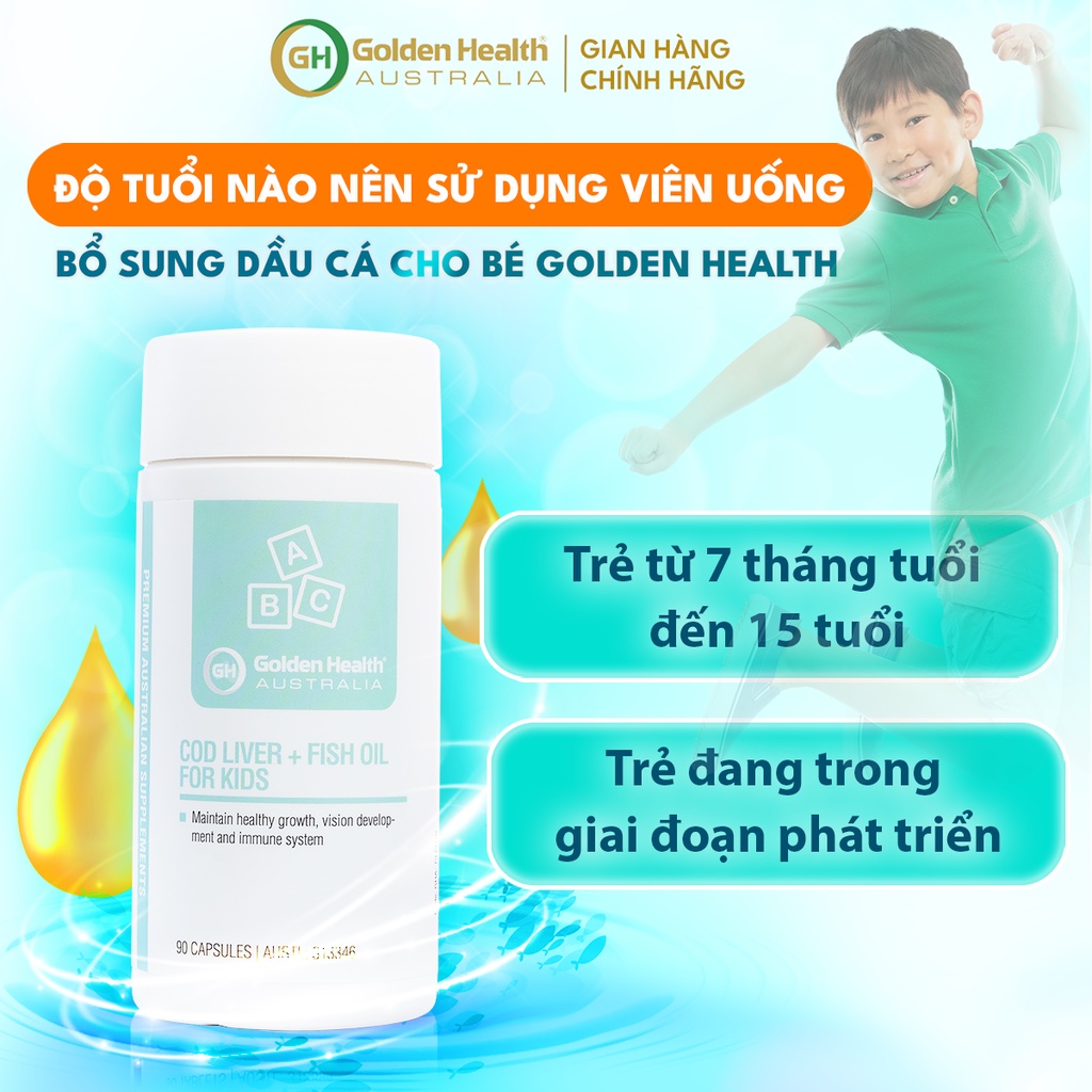[GOLDEN HEALTH] Viên uống dầu cá Cod Liver Fish Oil For Kids - Bổ sung DHA cho trẻ từ 7 tháng tuổi trở lên (90 viên)