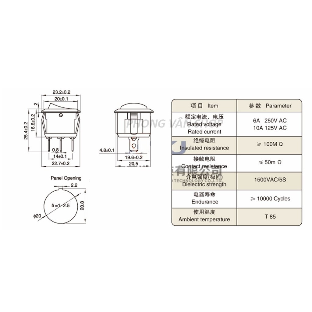 5 Công tắc tròn đen - 3 chân - ON-OFF- ON
