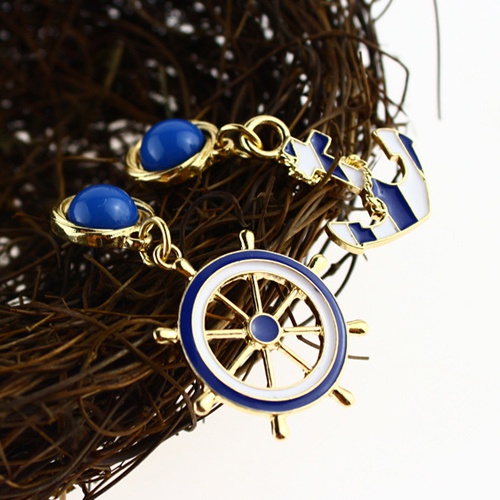 Cặp khuyên tai thiết kế bánh lái/mỏ neo xinh xắn cá tính dành cho nữ