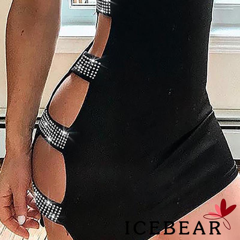 Đầm Bút Chì Ngắn Dáng Ôm Màu Trơn Đính Đá Gợi Cảm Cho Nữ