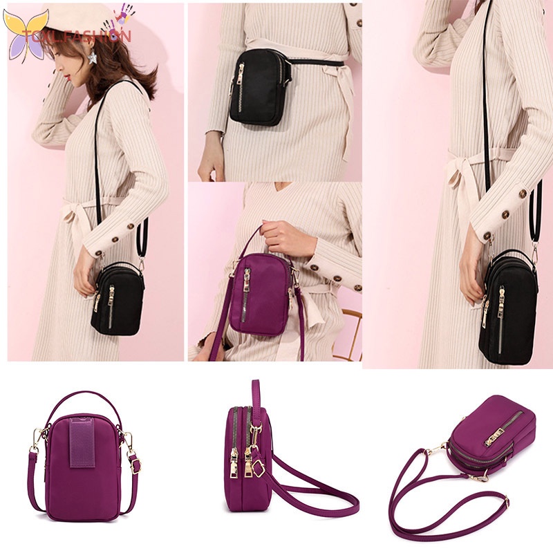 Túi đeo chéo đựng điện thoại nhiều ngăn bằng nylon cho nữ