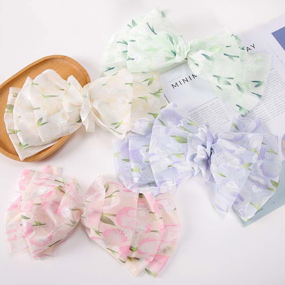 MXGOODS Kẹp Tóc Nơ Lớn Bằng Vải Voan Thời Trang Mùa Xuân Dành Cho Nữ
